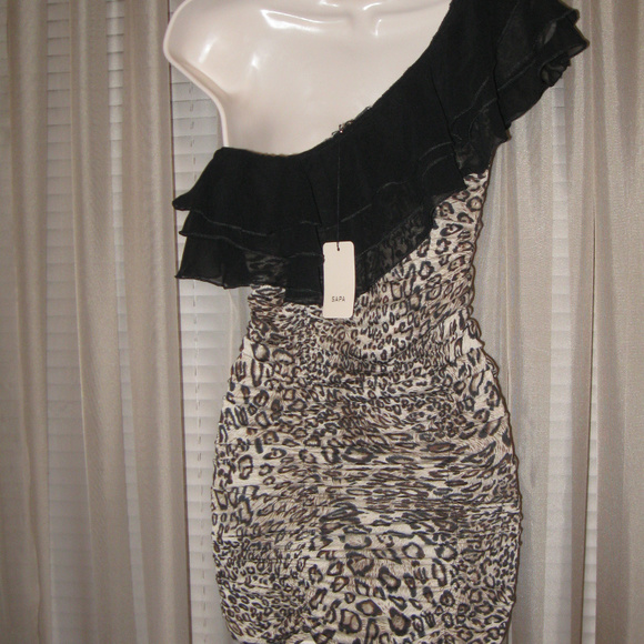 SAPA Leopard One Shoulder Ruffle Mini Dress - Picture 7 of 7
